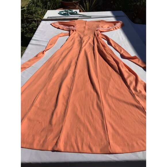 Vtg S M 60s 70s Mod Angel Bell Sleeve Goddess Boho Hippie Polyester Maxi Dress - Picture 16 of 16